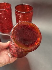 4 Bryce Hand Blown Glasses Red Flower #1325 Barware 1960s MCM UV GLOW