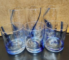 Set of 6 Libbey Blue Ribbon Impressions Cobalt Stripe Dimpled Rocks Glasses
