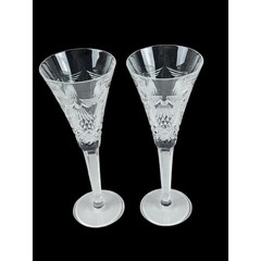 Waterford Crystal Millennium Peace Champagne Flutes Pair 9.5” Doves Olive Branch