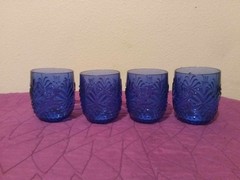 Pioneer Woman Sunny Days Stemless Wine Glasses Cobalt Blue 13 oz Plastic Set 4