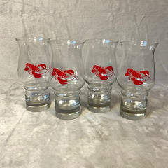 Vintage Libbey Hurricane Glass Tumbler Lobster Set Of 4 Red Graphic Beer Water