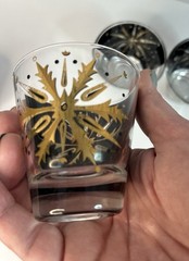 Set of 4 MCM Helen Conroy Black & Gold Snowflake Starburst Bar Glasses Madmen