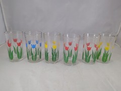 MCM Vintage 1950’s Kraft Swanky Swig Tulip Flowers Juice Glass Set Of 6