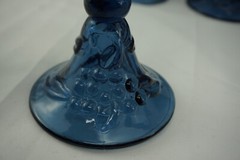 4-Blue Glass Water Goblets or Iced Tea Glasses w/ Bell Bottoms, 7 3/8″ (B21)