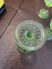 3 Vtg Colonial “Knife & Fork” Green 4-1/2” 3 Oz Tumblers 1934-1936 Uranium