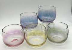 Set Of 5 Iridescent Roly Poly Glasses: 1 green/1 pink/2 blue/1 yellow: 4 oz