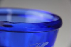 VTG Hazel Atlas Cobalt Blue Windmill Ice Bucket & 3 Flat Tumblers w/ Flags