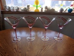 Martini Red Double Swirl Pier 1 Blown 7 1/2″ Art Glass – Set of 4