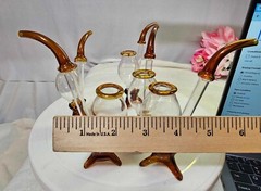 Set of 5 – Bohemian Czech Style port wine sipper glass clear & amber/ brown-READ