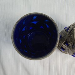 Set 2 Moroccan Style Cobalt Blue Glass Goblets MCM Wine Water Chalice