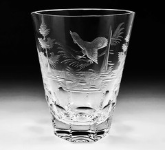 12 Josephinenhutte Sieglinde Whiskey Tumbler Glass Set Wildlife Engravings 1950s