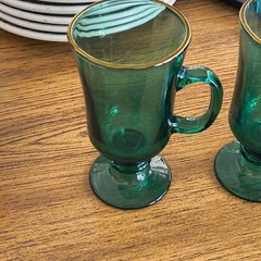 mugs. Green Glass Irish Coffee Mugs with Gold Rim and Handle, Set of 2