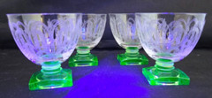 Uranium Green Fostoria Fountain Square Bottom Glasses – Set of 4 – 2.5″