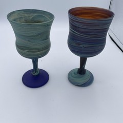 Pair Handblown Phoenician Goblets Hebron Style Art Glass Swirl Handmade Israel