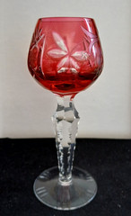 Set of 4 Nachtmann TRAUBE Cranberry Cut Crystal Sherry Cordial Glasses 5-1/4″H