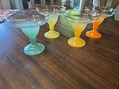 (4) West Virginia BLENDO Pastel Frosted Ombre Margarita Dessert Cocktail Glasses