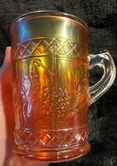 Lovely Vintage Marigold Carnival Glass Stork & Rushes Lattice Tumbler by Dugan