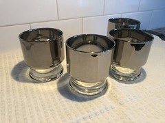4 Vtg MCM Dorothy Thorpe Wide Silver Band Stack Glasses Barware Tumbler Low Ball