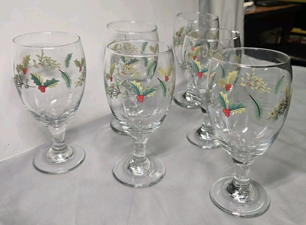 6 Holly Berry Iced Tea/Wine/Water Goblets Christmas Holiday 7″ x 3″ Festive #2