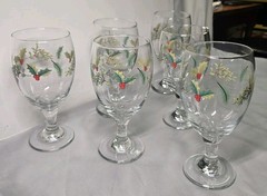 6 Holly Berry Iced Tea/Wine/Water Goblets Christmas Holiday 7″ x 3″ Festive #2