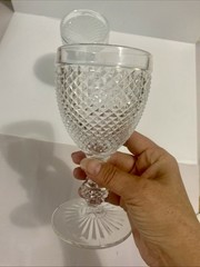 Vista Alegre BICOS Clear Wine Glass Water Goblets Diamond Point Hobnail 6.5in