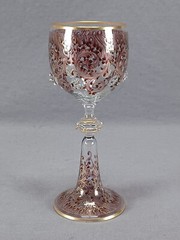 Bohemian Harrach Maroon & Gold Scrollwork Hock Wine Roemer Circa 1870-1900