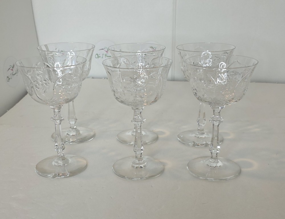 Libbey Rock Sharp «Arcadia» Cut Crystal Cocktail Goblets- Set Of 6