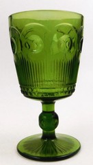 Bartlett Collins Green St Genevieve Pressed Glass Goblet  Cane and Bullseye  MCM