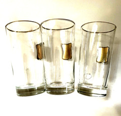 Vintage MCM Libbey Glass Crown Collection Gold Unicorn Medallion Tumblers Set 3