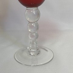 Set of Four Hand Blown Ruby Red & Clear Crystal Stemmed Wine Glasses Goblets