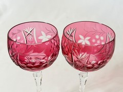 Vintage Beyers Cranberry Cut to Clear Crystal Hock Wine Glass