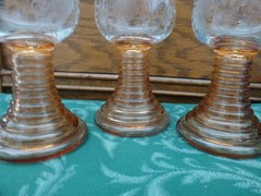 3 Roemer Beehive Wine Glasses Marigold Amber Etched Grapes Bacchus Germany