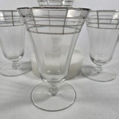 Vintage Uranium Glass Set of 4 Goblets Silver Overlay Art Deco Glasses