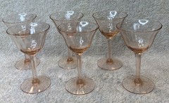 6 Pink Vintage Depression Swirl Optic Champagne Sherbet Glasses Set