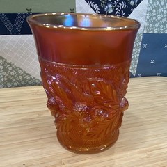 Orange Iridescent Carnival Floral Leaf Pattern Glass Tumbler Round Glossy