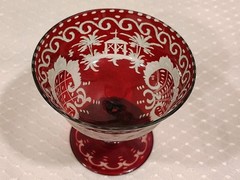 ATG Bohemian Ruby Red Cut To Clear Candy Dish Or Wine Goblet Running Dog