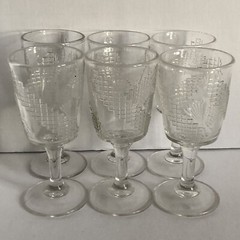 Ripley Greek Clear Antique EAPG Glasses Diagonal Band Fan 2 Oz 1980’s Set of 6