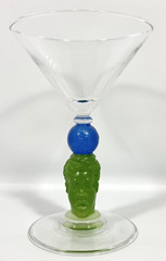 Richard Jolley 1996 Martini Cocktail Glass Blue Earth Green Head Stem Vtg 6 1/2”