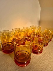 Vintage Libbey Malibu Gold Amber Glasses Set of 9 MCM Whiskey Lowball Rocks 8oz