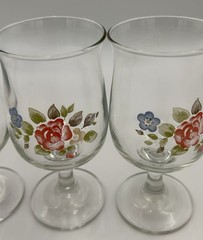 Libbey Tea Rose Goblets Set 4 Juice Wine Glasses 8 Oz Vintage Floral
