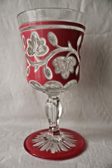 Antique French St Louis opaline pink overlay optic cut chalice glass c 1850