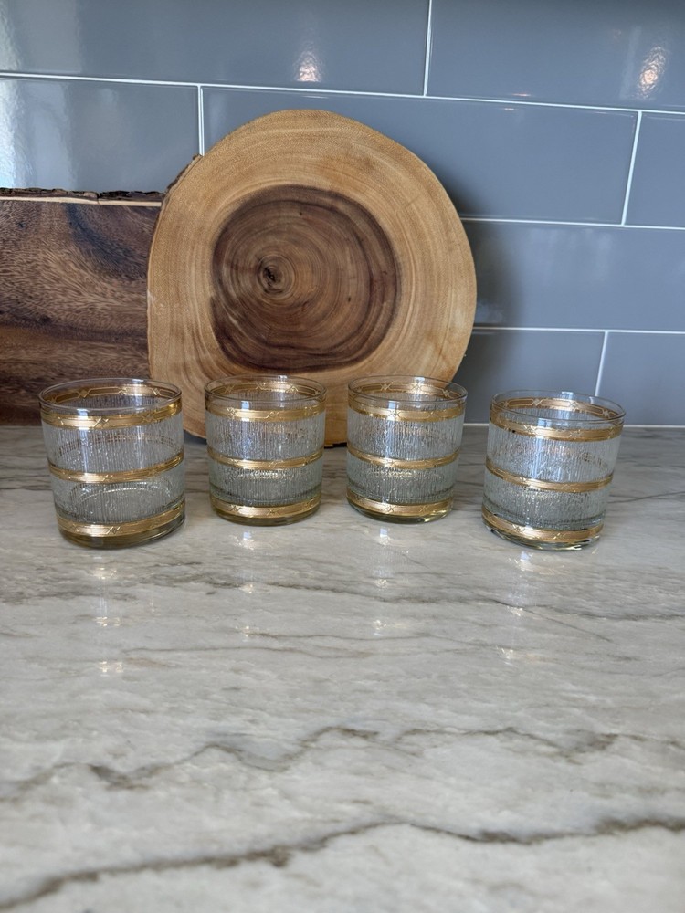 4 Culver Icicle Old Fashioned Glasses Rocks Lowball 22K Gold 4-1/8” tall