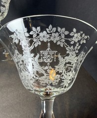 (4) Vintage Morgantown Mikado Etched Champagne / Tall Sherbet Glasses 1930s