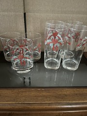 LIBBEY Fairfield Tienshan POINSETTIA & RIBBON Set of 7 GLASSES
