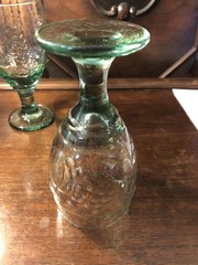 Two Vintage Libbey “Orchard” Green And Clear Goblet Glasses
