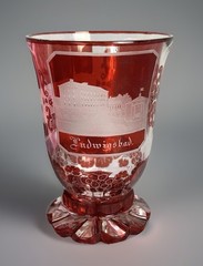 Antique Glass Goblet Bohemia/Germany Wipfeld/Ludwigsbad Spa Views 19thC 4 5/8”