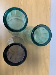 Coca-Cola Contour Glasses Set Of 3 Aqua Turquoise Purple Embossed Cups