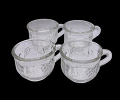 Vintage Clear Cut Glass Punch Cups Set of 4 Holiday Eggnog Beverage Mugs
