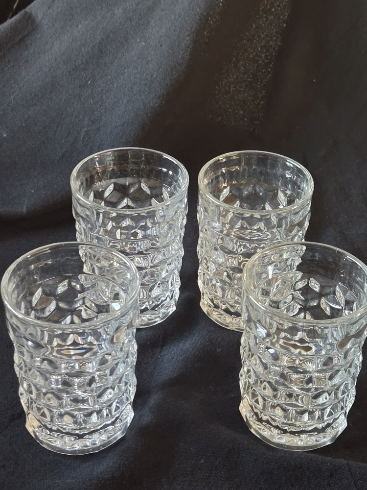 Fostoria American Cubist Clear 4″ Straight Sided Tumblers – Set of 4