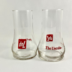 Vintage 7 UP The Uncola Upside Down Glass Tumbler Set of 2
